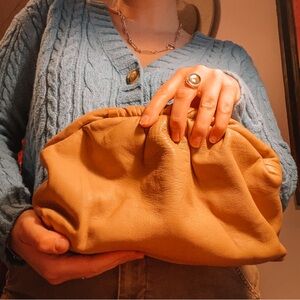 Genuine Leather Hand Crafted Dumpling Bag Purse Clutch in Peachy Nude Taupe